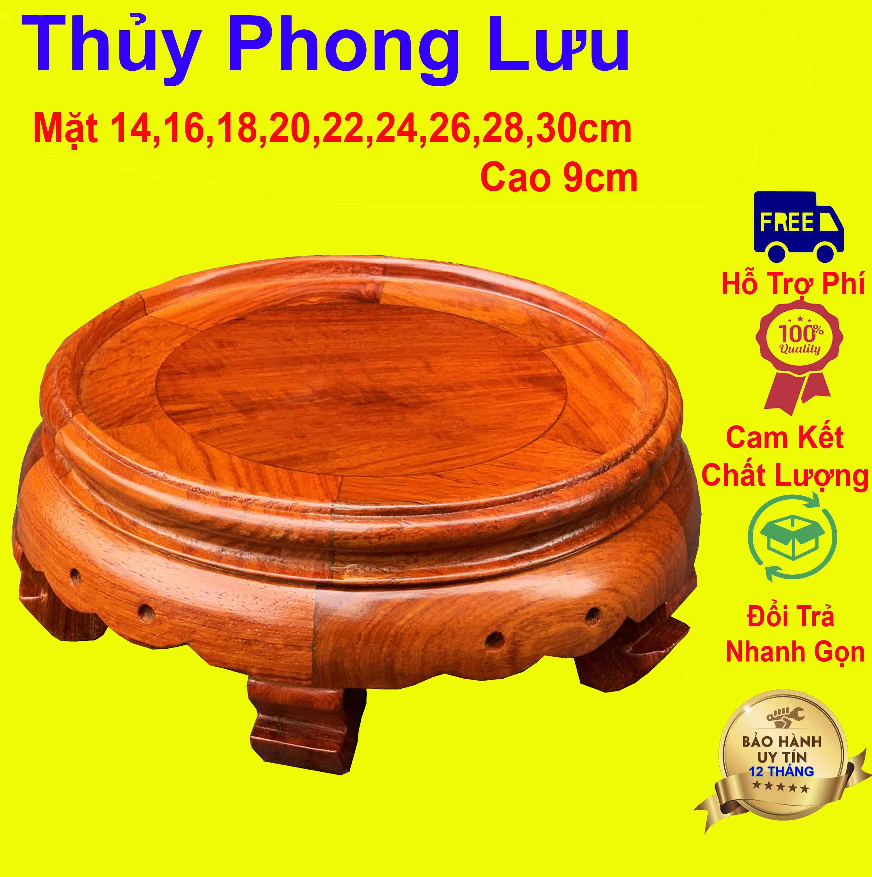 Kỷ tròn-Đôn tròn gỗ-Đế bát hương gỗ hương đế bát hương cao 9cm mặt 12,14,16,18,20,22,24,26,28,30