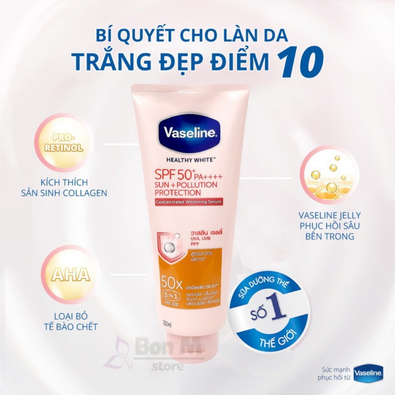 SALE-Dưỡng thể trắng da,chống nắng Vaseline 50x SPF 50+ Thái Lan-DATE 2023 nhập khẩu