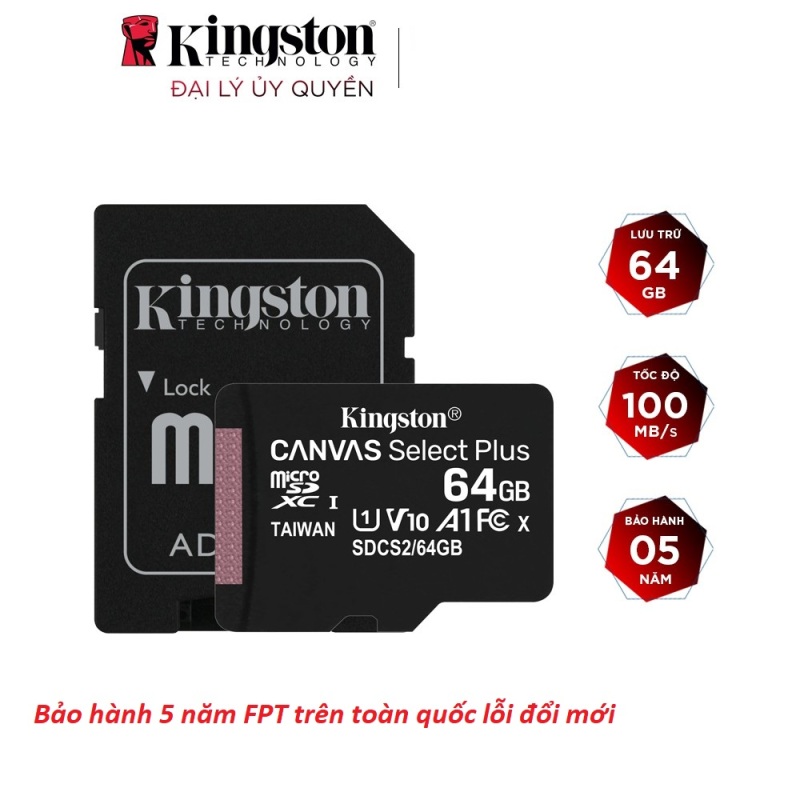 { BH 5 năm FPT }Thẻ Nhớ Micro SD Kingston 64Gb 32GB tốc độ cao 100MB chuyên dùng cho điện thoại, camera
