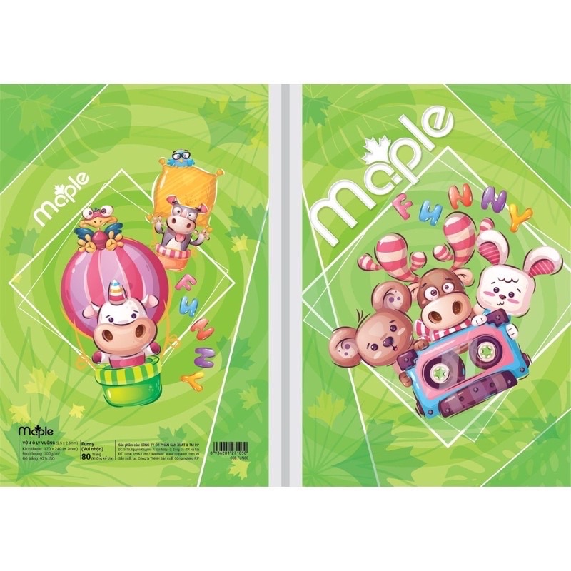 Vở 4 ô li vuông maple cao cấp 48/80 trang
