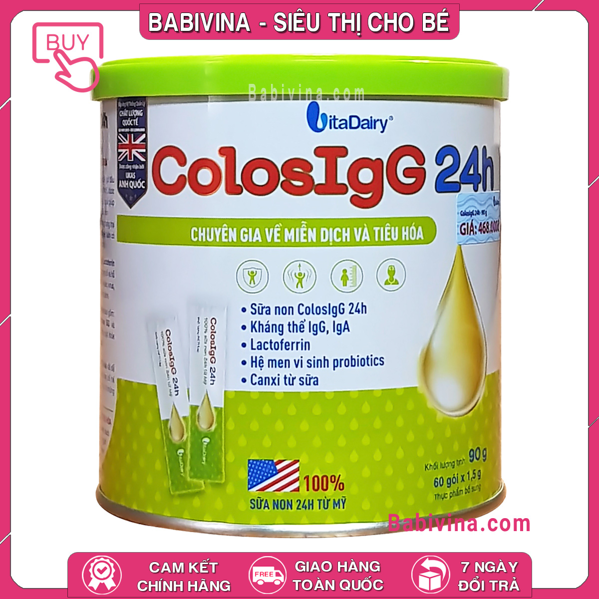 [CHÍNH HÃNG] Sữa Non Colos IgG 24h 90G (60 gói x 1.5g)