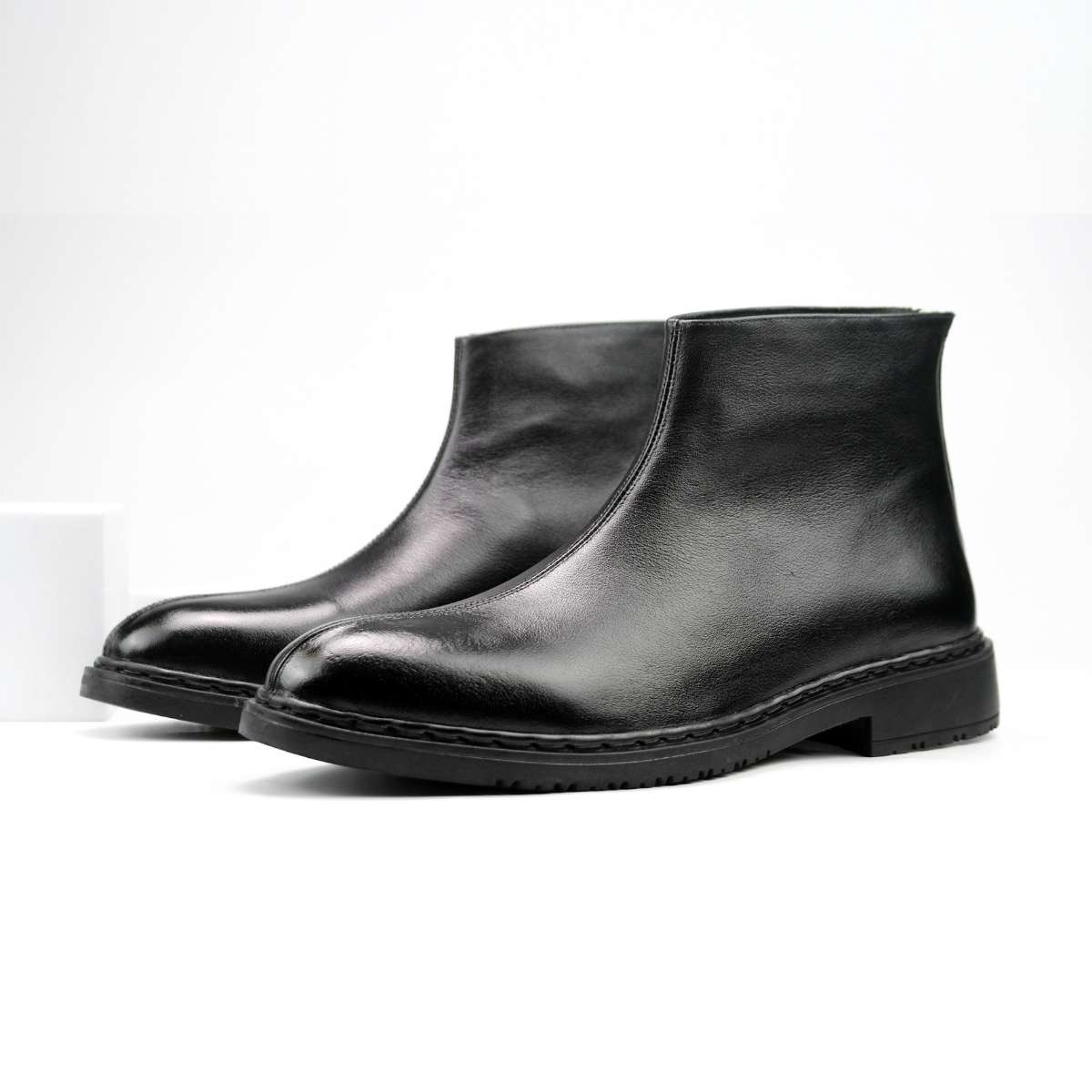 Giày Chelsea Boots zip Black ss da bò