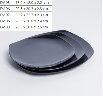 Dĩa Nhựa Vuông Đen Bóng Nhiều Size