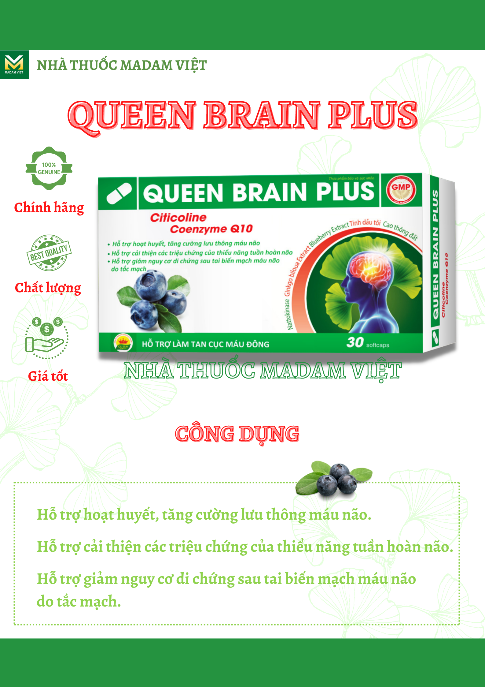 QUEEN BRAIN PLUS: Tăng cường máu não