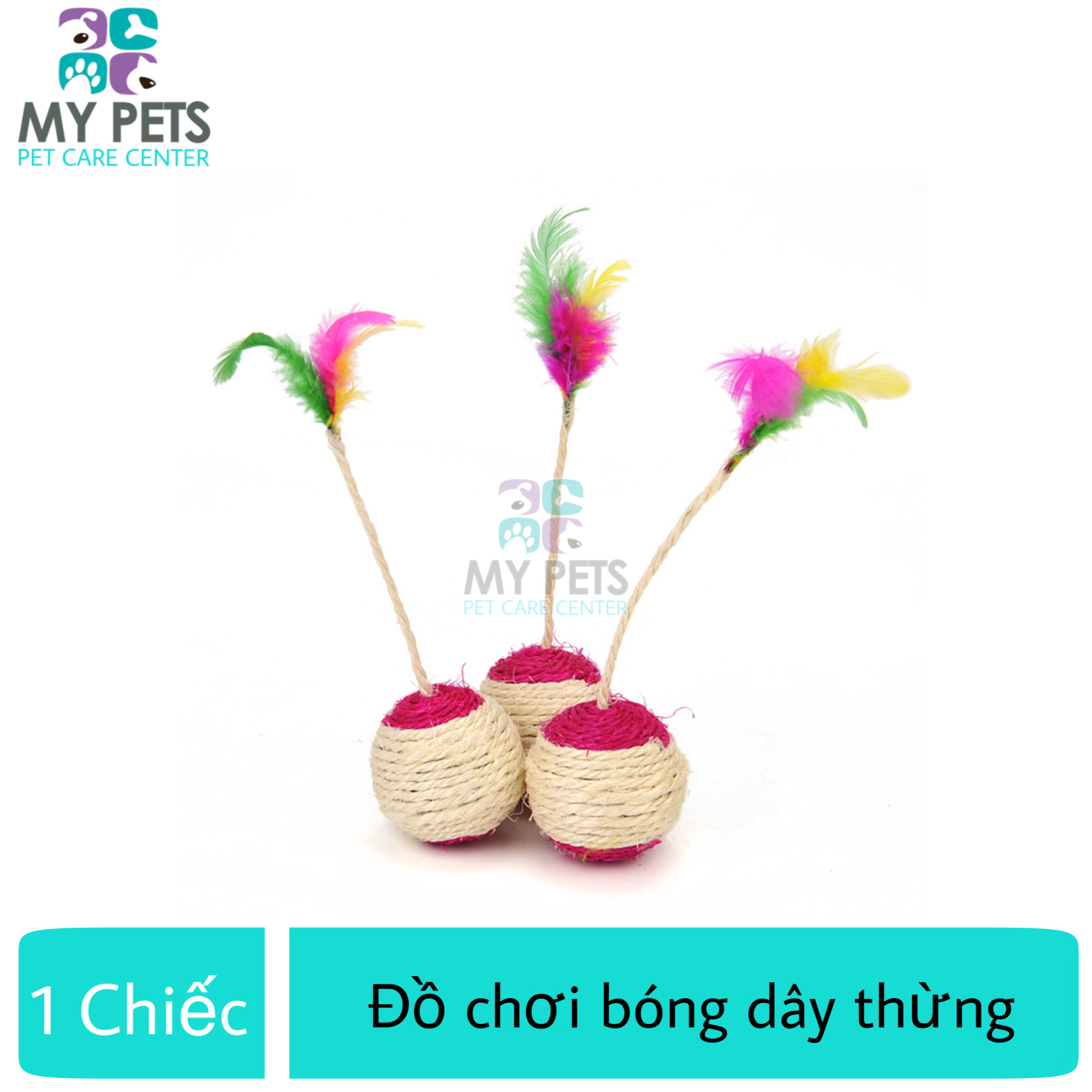 Đồ chơi bóng dây thừng có lông vũ dành cho chó mèo