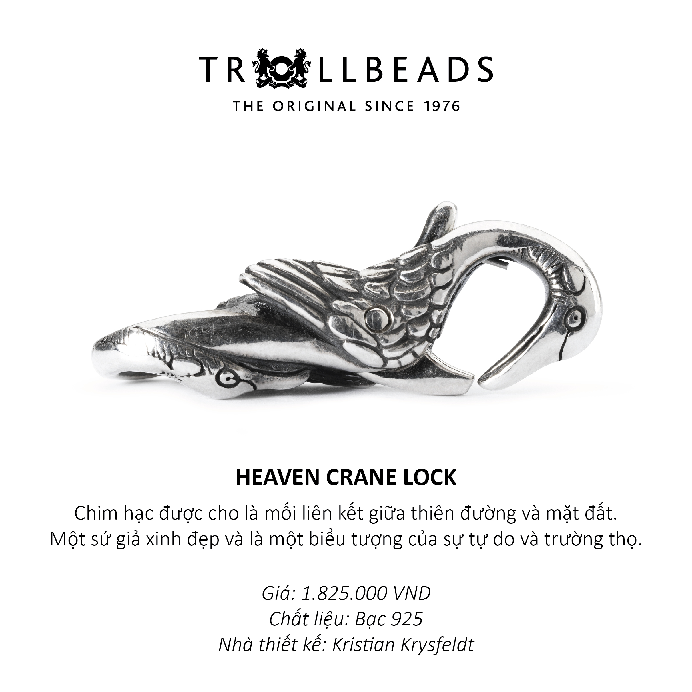 TROLLBEADS Khóa bạc cao cấp Heaven Crane Lock - TAGLO-00041