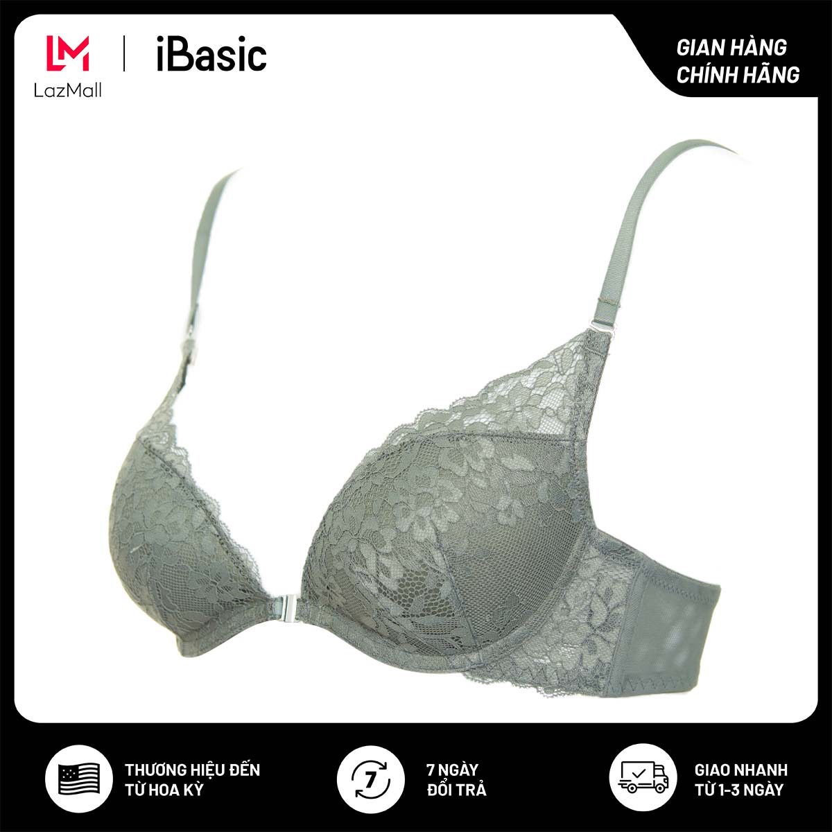 Áo ngực có gọng mút vừa ren cup demi cài trước iBasic BRAY060