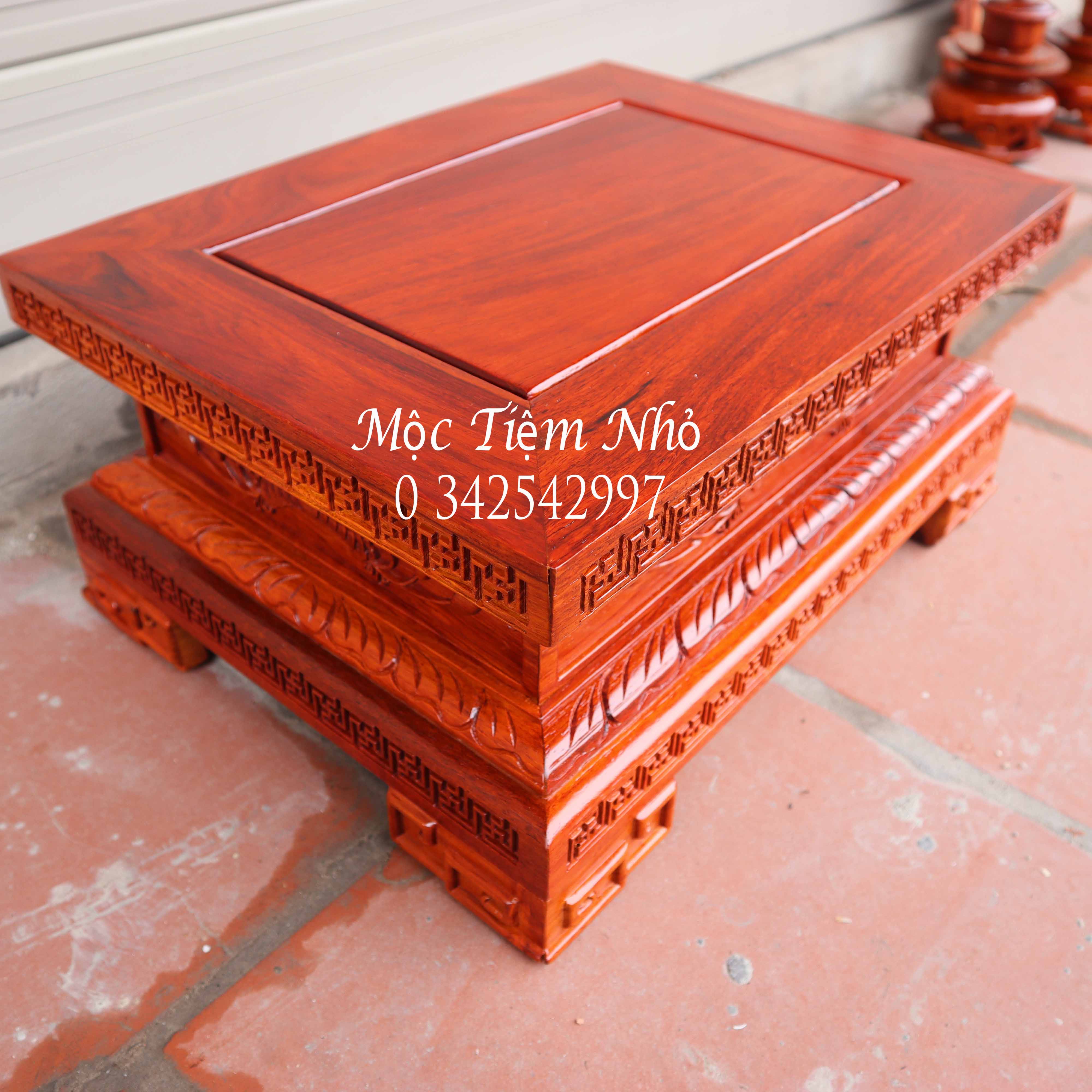 Đôn chân loa gỗ hương mặt chữ nhật 40x30x20