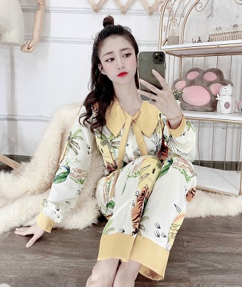 [HCM]SÉT BỘ LỤA SATIN BÁNH BÈO CỔ PHỐI THÊM NƠ