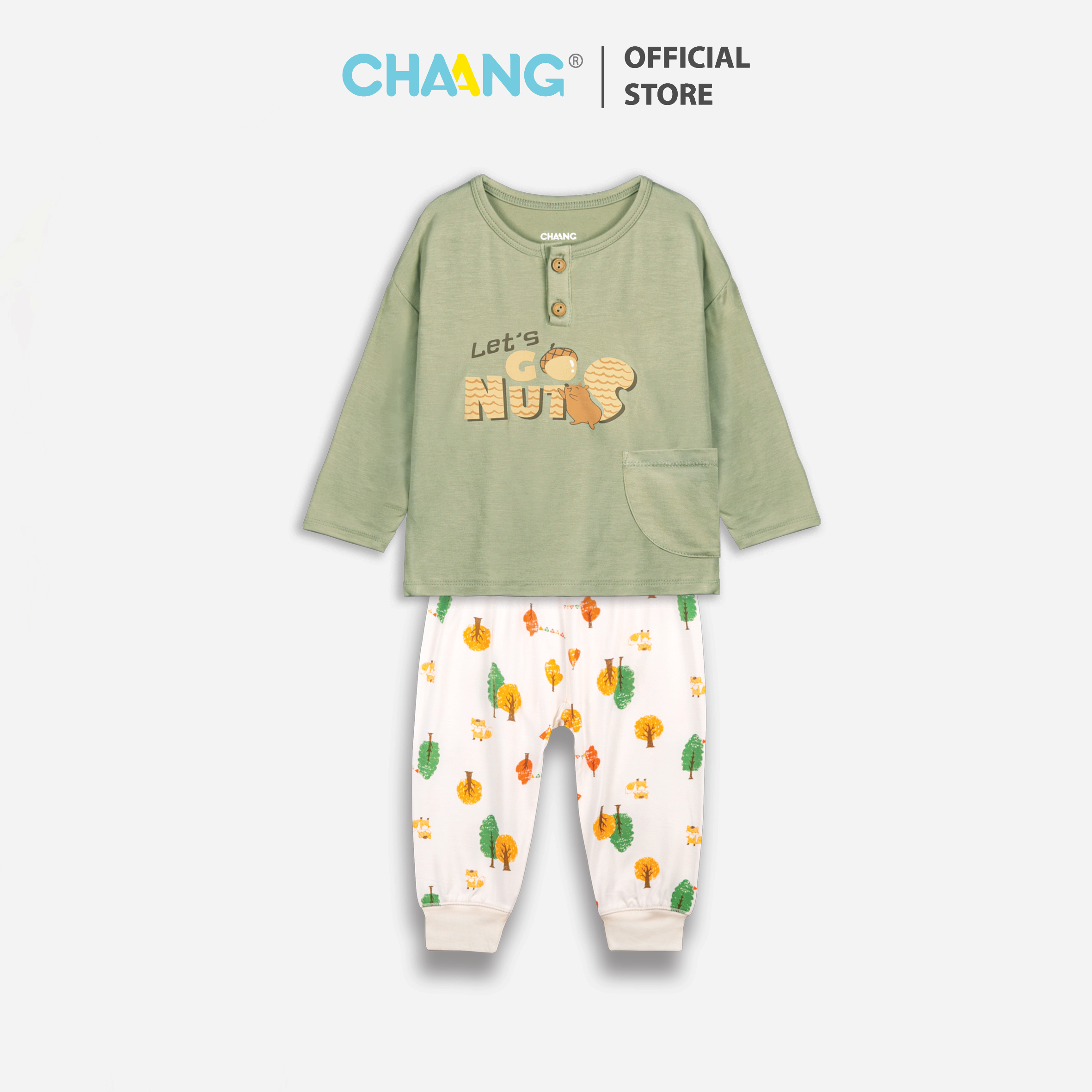 Bộ quần áo dài tay bổ trụ cho bé Park xanh lá Chaang