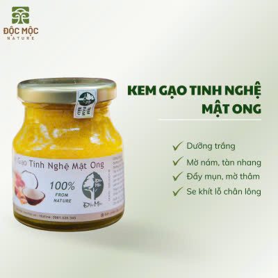 [Tặng Cọ-Chén-Thìa] Mặt Nạ Kem Gạo Tinh Nghệ Mật Ong-Độc Mộc (Trắng Da-Mờ Thâm)