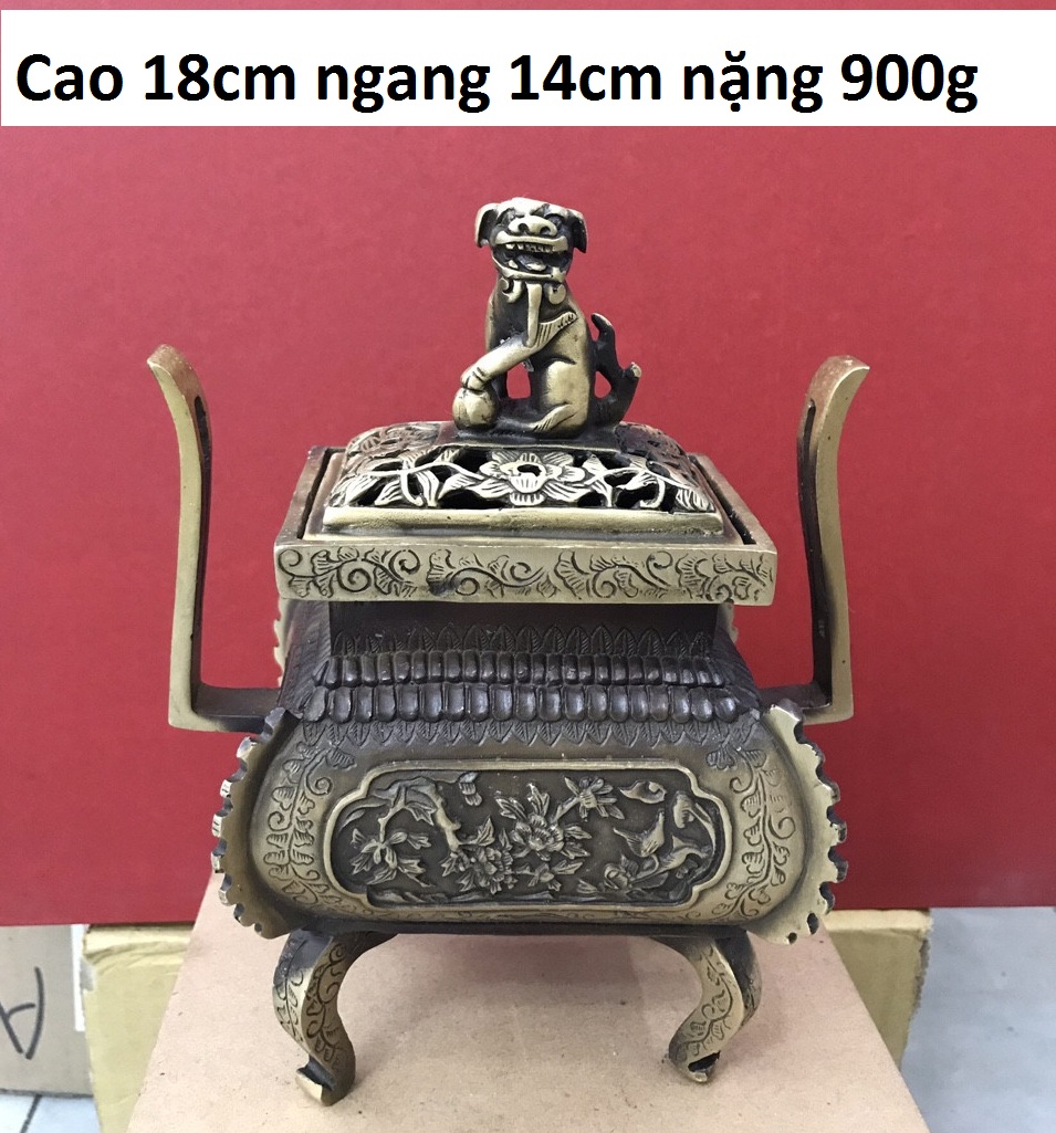 Lư xông trầm vuông bằng đồng MS60