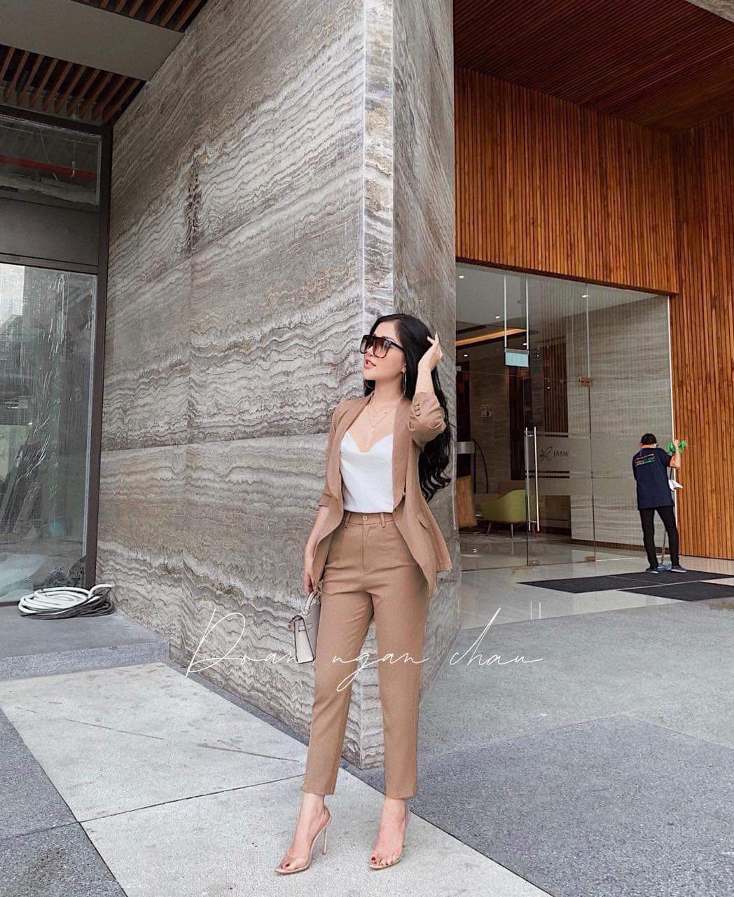 sét áo khoác vest kèm áo phi cổ đỗ quần tây