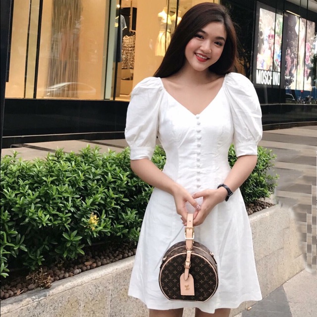 ĐẦM TRẮNG TAY PHỒNG NÚT BỌC (có ảnh thật) MS94