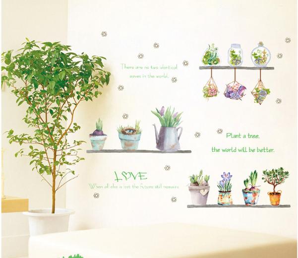 Decal trang trí nhiều chậu cây hoa cổ điển