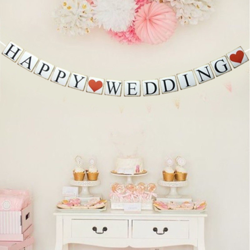 Dây Chữ Giấy Happy Wedding Ép Kim