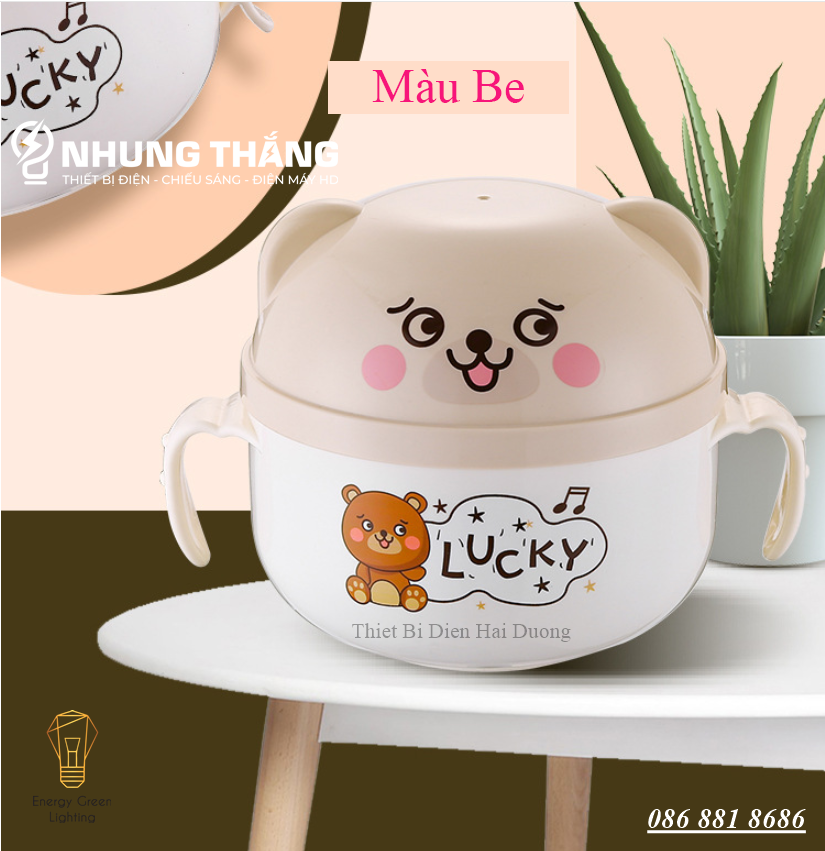 Bát Ăn Mì Giữ Nhiệt Chống Nóng Hình Chú Gấu Dễ Thương - Có Nắp Đậy -  2 Tay Cầm - Ruột Inox Cao Cấp - An Toàn Thực Phẩm - Tặng Kèm Thìa