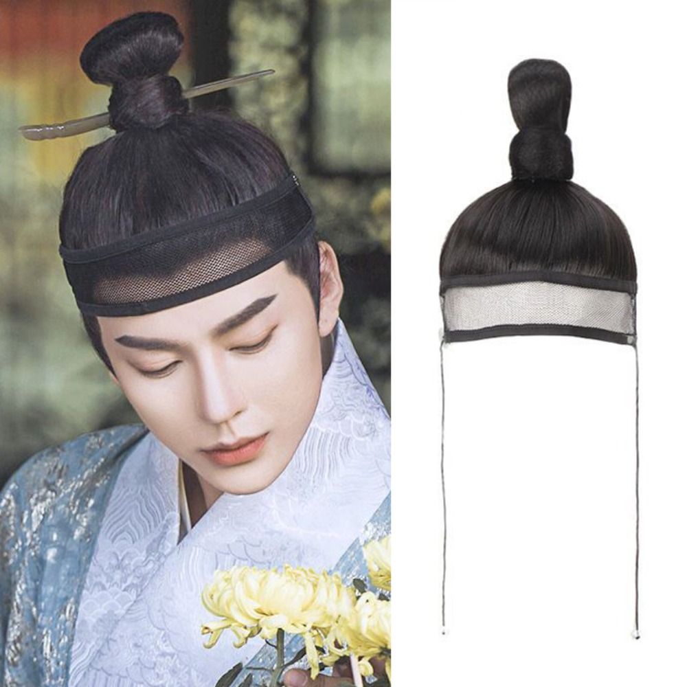 TOP★DDUI Chụp ảnh Chất lượng cao Tự nhiên Bộ Tóc Ninjas Tóc kiểu Trung Quốc Đồ cổ Trang phục cổ xưa Phụ kiện tóc Tóc hóa trang chiến binh Cổ điển Tóc giả nam Hanfu Búi tóc giả Tóc giả khăn lưới Ming Đuôi ngựa Thẳng Dài 927
