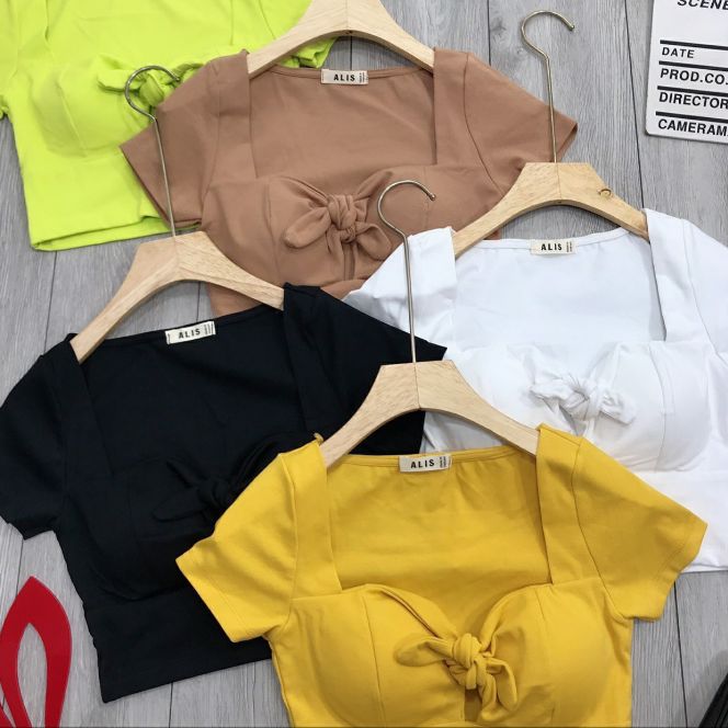 Mẫu mới ( áo thun kiểu có mod cột nơ ngực )áo thun nữ croptop áo thun tay ngắn áo thiết kế ôm dáng đẹp kèm nơ ngực áo thun đẹp giá rẻ(h)