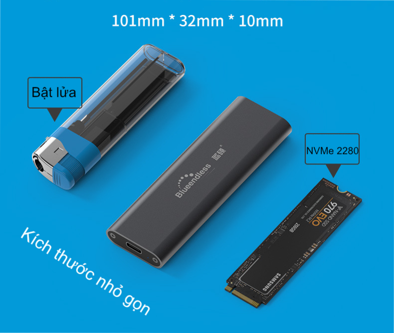 Box ổ cứng SSD NVMe M.2 chuẩn USB 3.2 gen 2 10Gbps tốc độ cao UASP - Blueendless (M.2 NVME 2280 SSD enclosure)