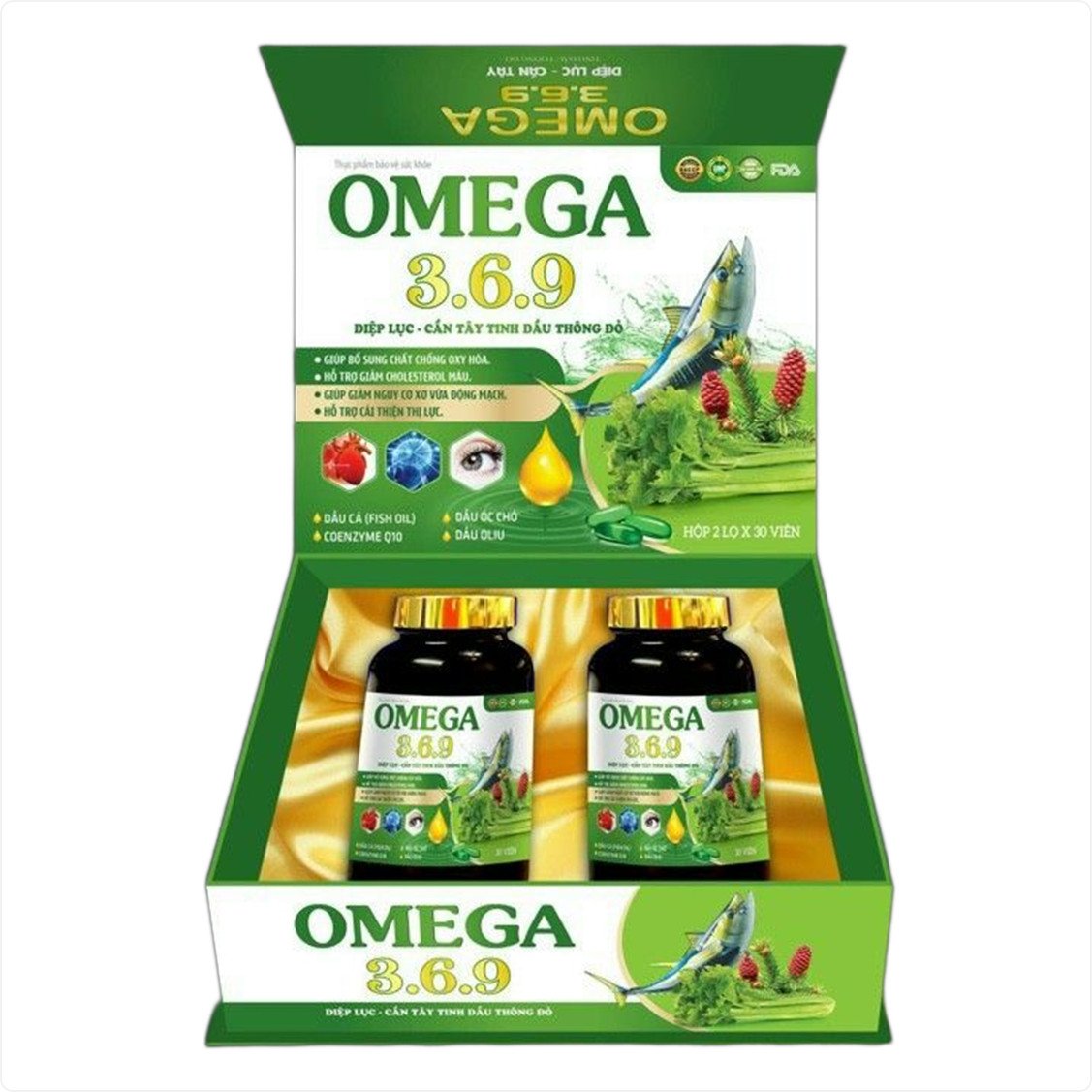 Viên uống dầu cá Omega 3.6.9 Diệp lục cần tây tinh dầu thông đỏ giúp tăng