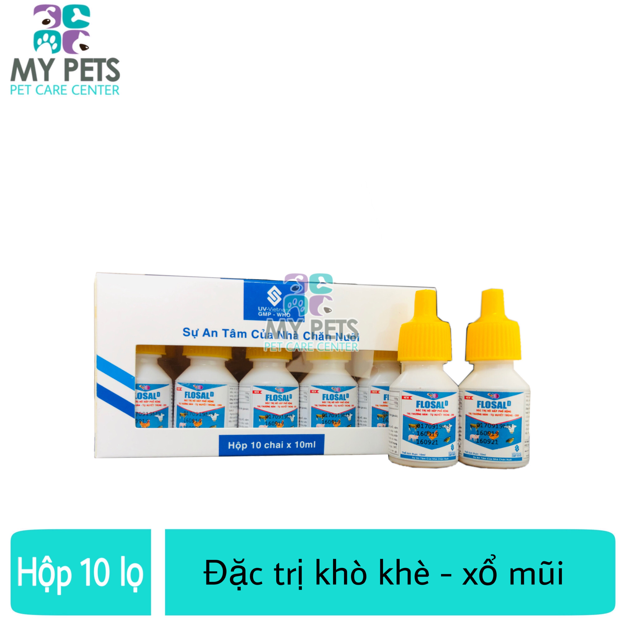 Flosal - D  khò khè, tụ huyết trùng cho chim cảnh, gà đá - hộp 10 lọ x 10ml