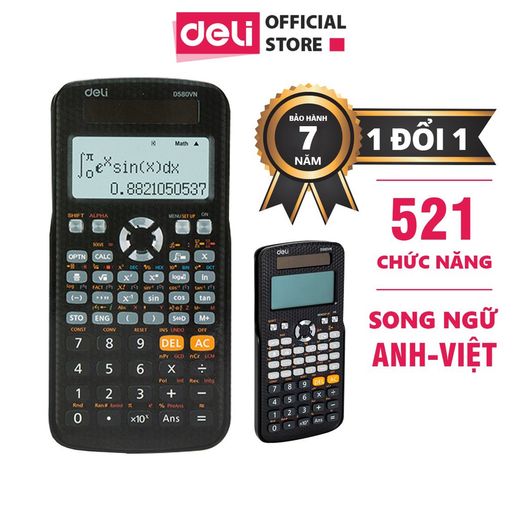 Máy tính cầm tay học sinh Deli CD580VN mới nhất cho học sinh cấp 2 3 chuyên dụng mang vào phòng thi, bảo hành 5 năm