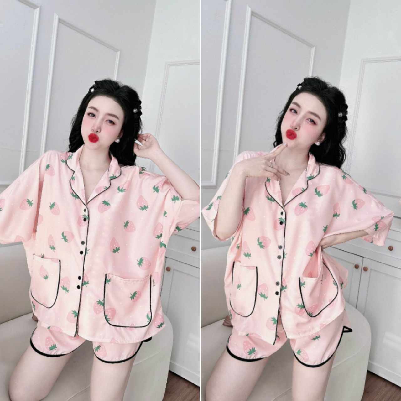 Đồ Bộ Ngủ Pijama Đùi Cánh Dơi Mango Bigsize 50-100kg Lụa Nhật