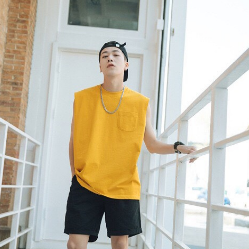 [HCM]Áo Tank Top Vàng Có Túi Cao Cấp - SAT
