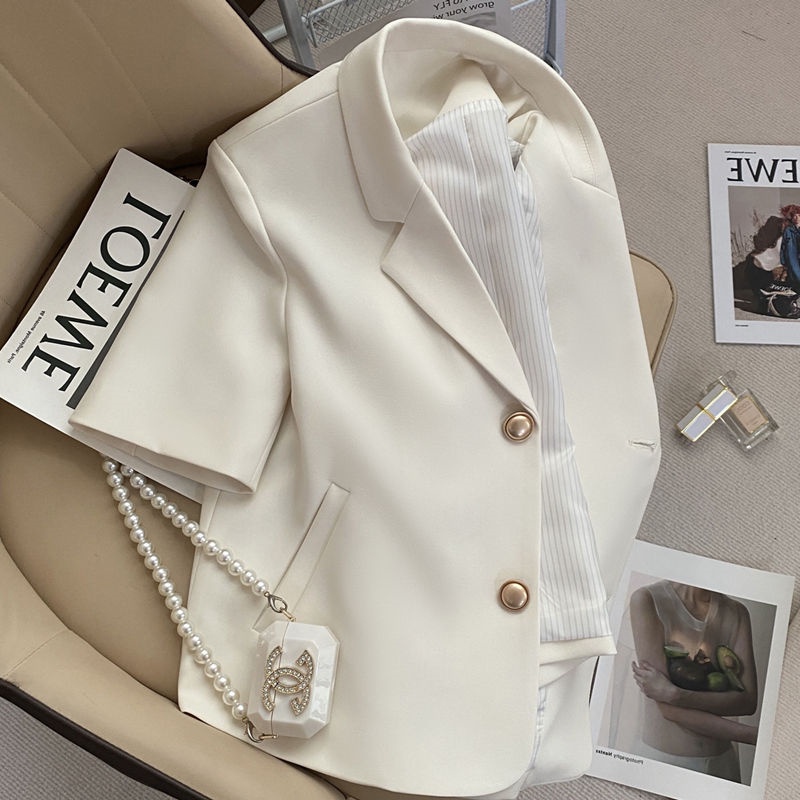 ۩Áo Khoác Blazer Ngắn Tay Croptop Thời Trang Mùa Hè Cho Nữ Aimeehouse