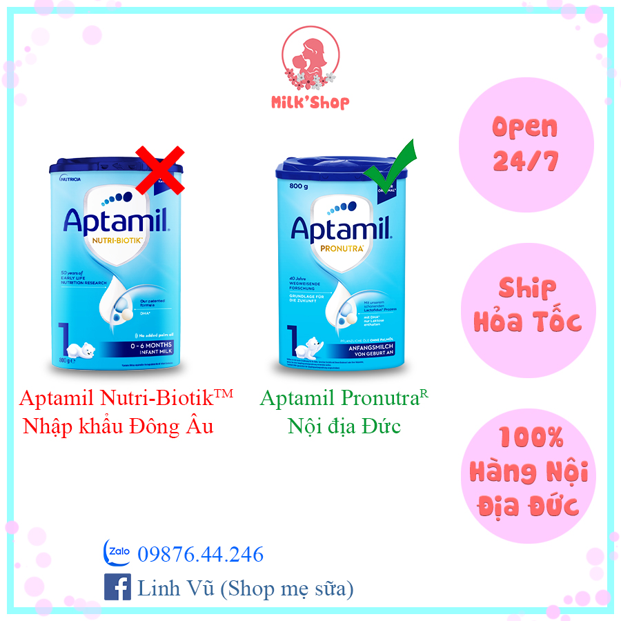 sữa Aptamil nội địa Đức số 1,2,3 (mẫu mới) - 800g - đủ bill