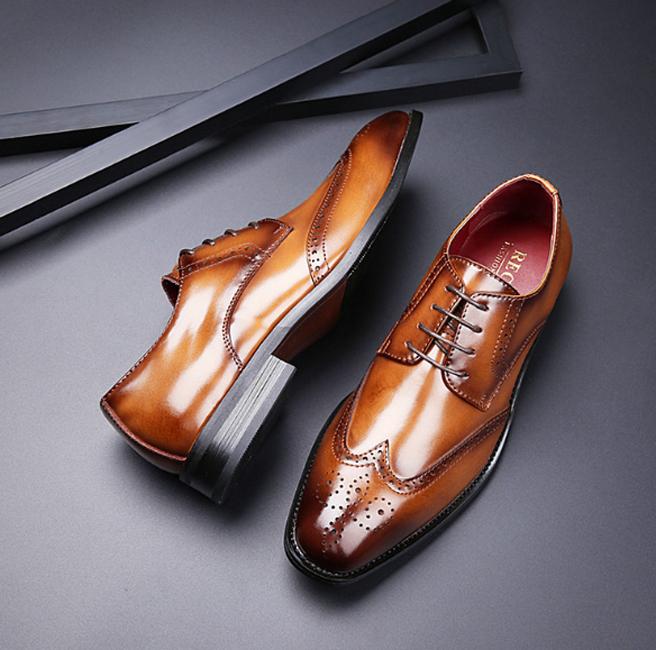 Giày nam phong cách doanh nhân Nhật Bản, chạm khắc, chất liệu da bò,cao su tự nhiên