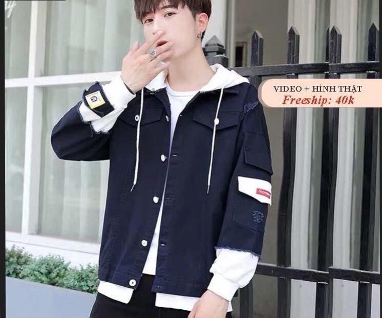 Áo khoác jean nam nữ Unisex Hàn Quốc style nón đôi đính nỉ mũ đẹp nhẹ nhàng xanh nhạt BB028B