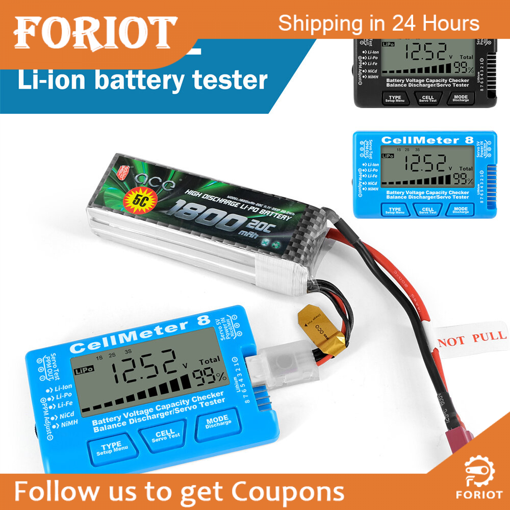 Foriot LCD Digital Battery Capacity Checker CellMeter RC CellMeter7/CellMeter8 2-8S 4-8S Servo LiPo Li-lon NiMH Battery Tester