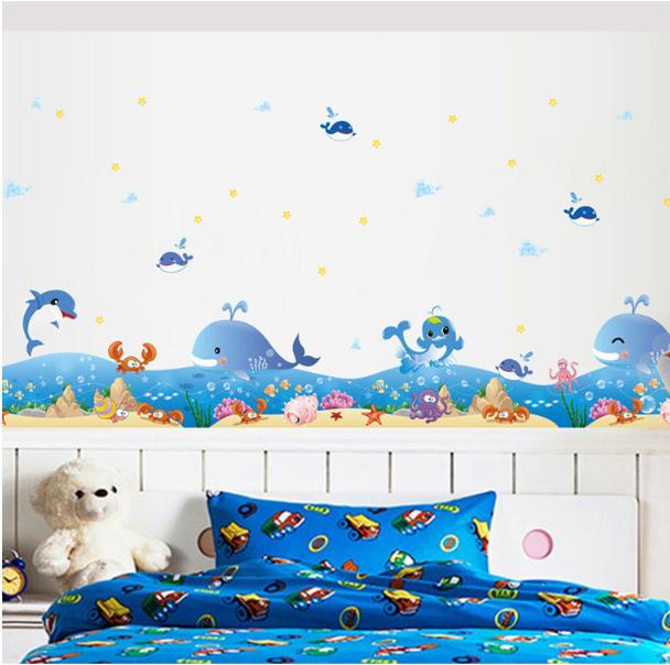 Decal trang trí chân tường - Cá Voi Xanh Đại dương-K18