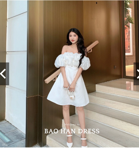 Váy Trễ Vai Xốp Hoa, Đầm Trắng Đen Tay Bồng Xinh Xắn | Shopee Việt Nam