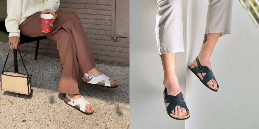 Giày Sandal đế trấu nữ quai chéo trắng