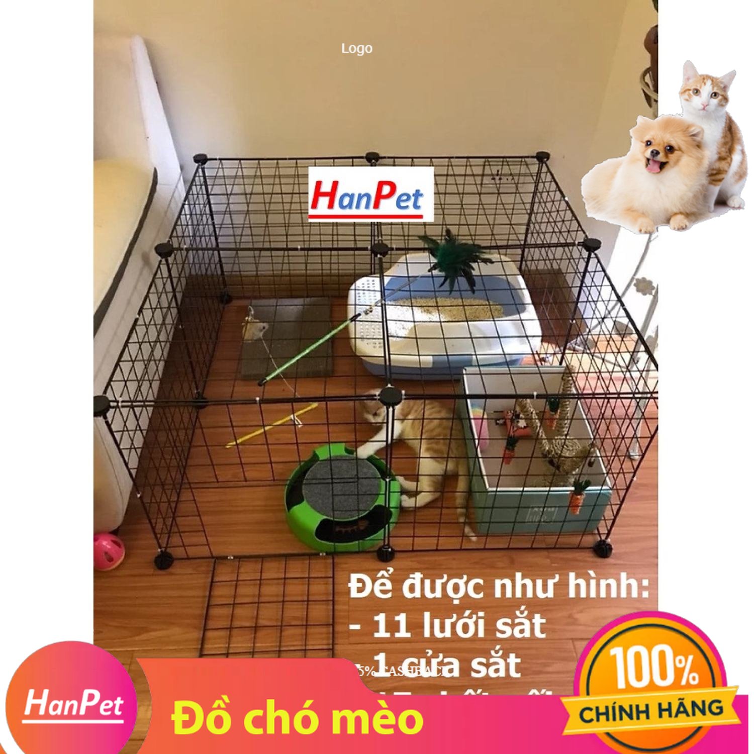Hanpet - Bộ chuồng quây lưới lắp ɡhép thú cưng có cửa dùng cho chó mèo nhỏ