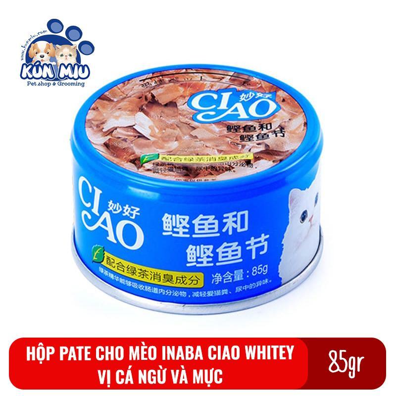 Thức ăn Pate cho mèo Inaba Ciao Whitey hộp 85g Vị cá ngừ và mực