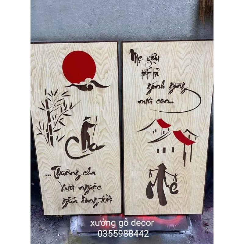 Tranh Chữ treo Tường Thư Pháp Cha Mẹ Bằng Gỗ