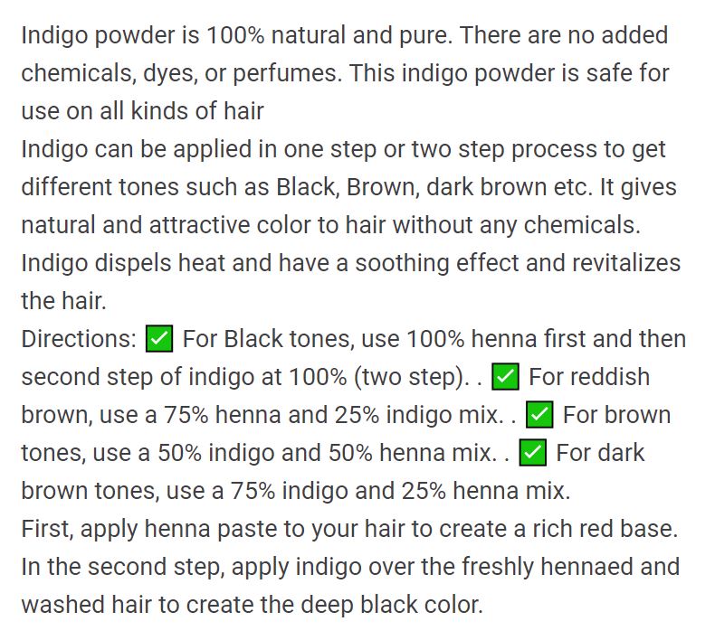 Bột nhuộm tóc indigo- lá chàm màu xanh đen 100g
