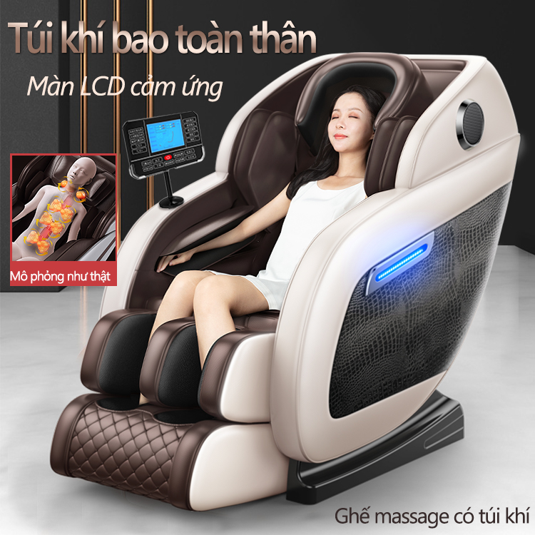 [HCM] ghế massage máy mát xa toàn thân kiểu phi thuyền không trọng lực bảng điều khiển LCD cảm ứng cỡ lớn da hoa văn cá sấu loa nhạc bluetooth