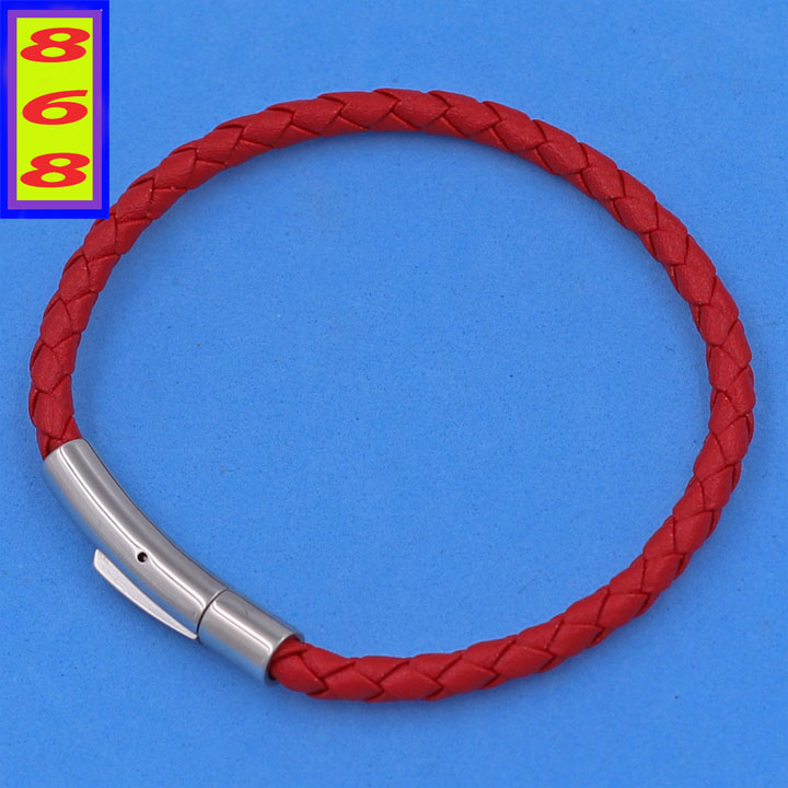 [HCM] bracelet leather cord stainless steel clasps silver multi-color size 4 cups-rope leather bracelet stainless steel 304