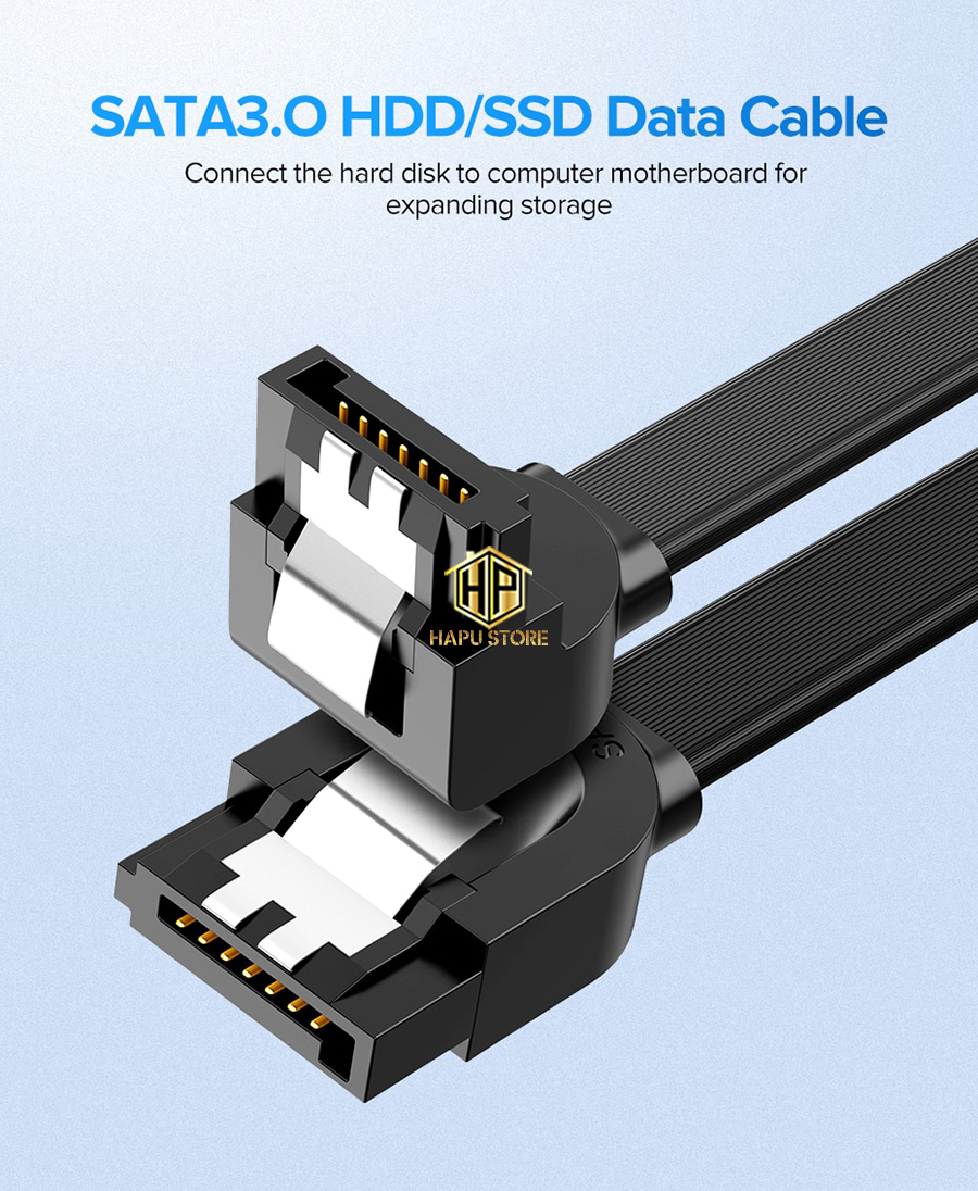 Cáp SATA 3.0 Ugreen 30797 dài 50cm đầu bẻ góc 90 độ cao cấp - HapuStore