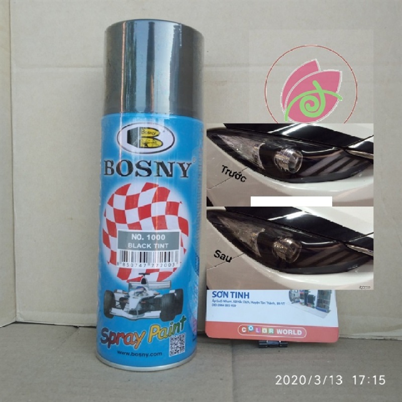 Sơn xịt hiệu ứng đèn xe Bosny BLACK TINT No.1000 ( màu Ám Khói , Sơn xịt hiệu ứng chói đèn )