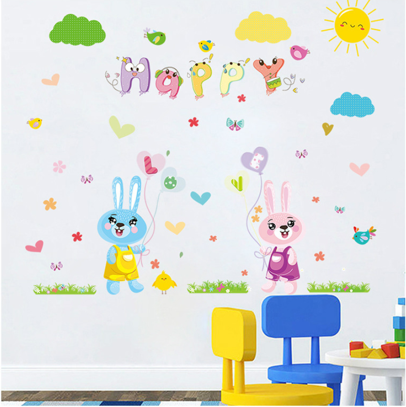 HCM Decal trang trí tường - Thỏ Line vui vẻ Happy