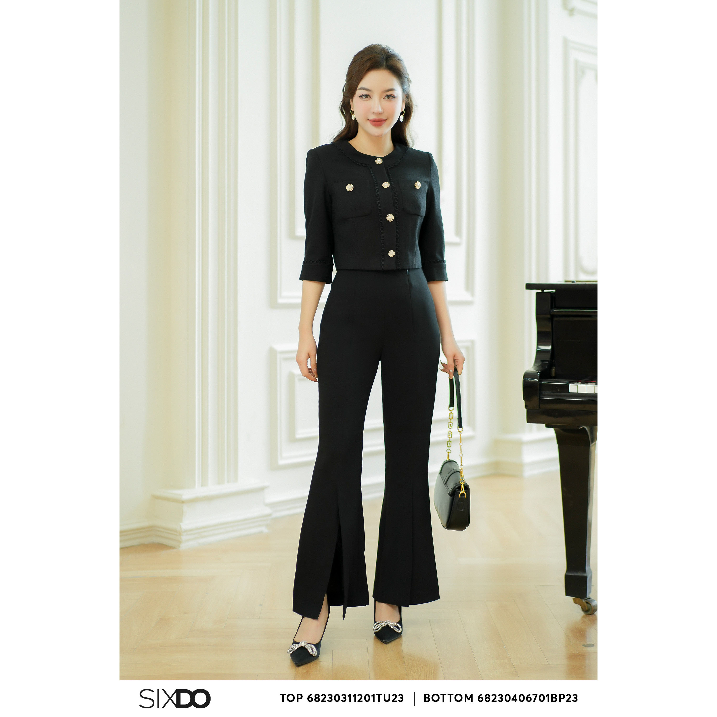 Quần đen nữ xẻ ống sixdo