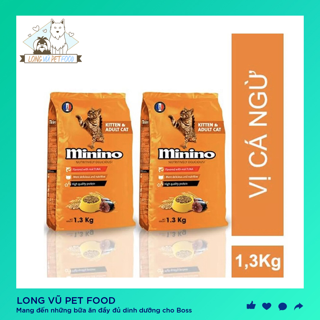 Combo 2 gói thức ăn cho mèo Minino Tuna Flavored 1.3kg dành cho mèo mọi lứa tuổi - Long Vũ Pet Food