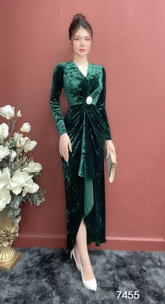 Đầm EMY EM7455 Body Nhung Xanh