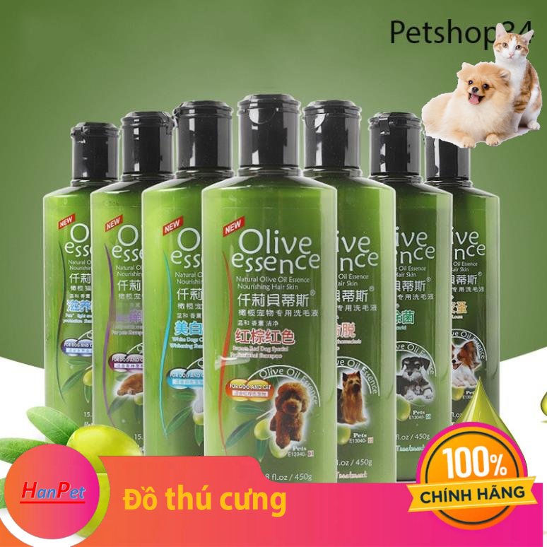 Hanpet -sữa tắm chiết xuất olive cho chó mèo olive essence chai 450g
